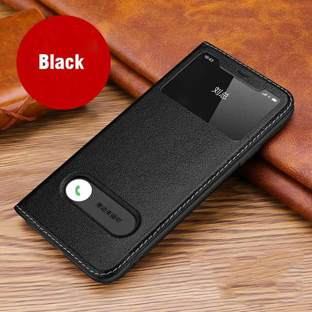 Genuine Leather Case For Iphone 11 12 13 14 15 16 Pro XS Max Case Window View Cover For Iphone XR 14 15 16 Plus Protector