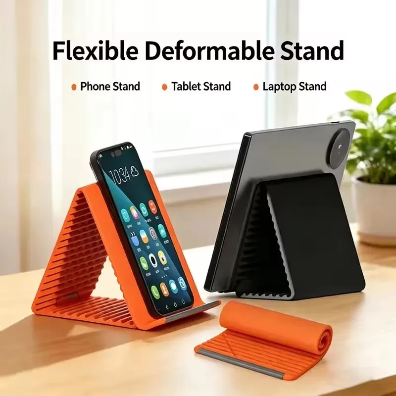 Portable Foldable Silicone Phone Holder, Universal Flexible Silicone Aluminum Phone Holder Stand, Premium Ergonomic Adjustable A