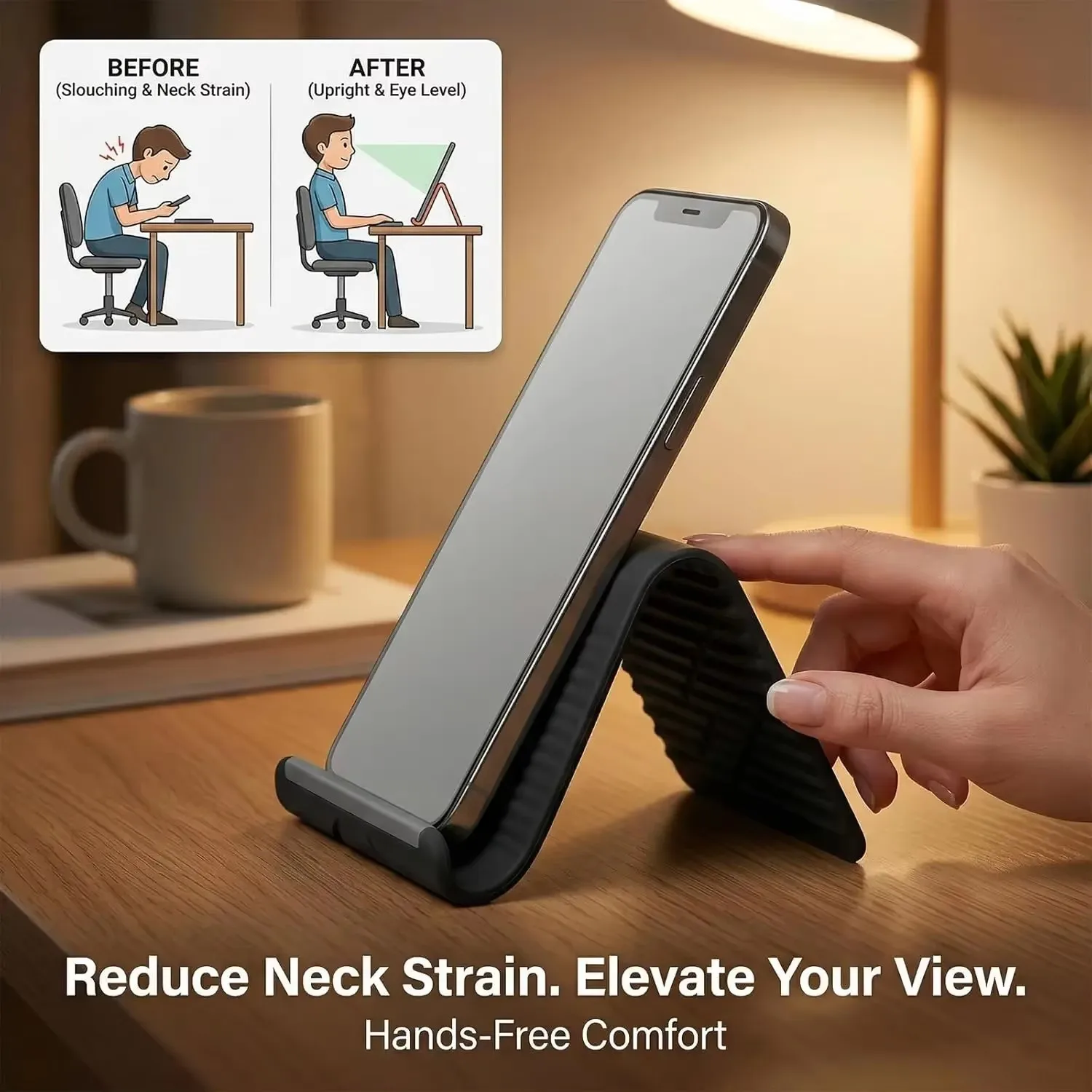 Portable Foldable Silicone Phone Holder, Universal Flexible Silicone Aluminum Phone Holder Stand, Premium Ergonomic Adjustable A
