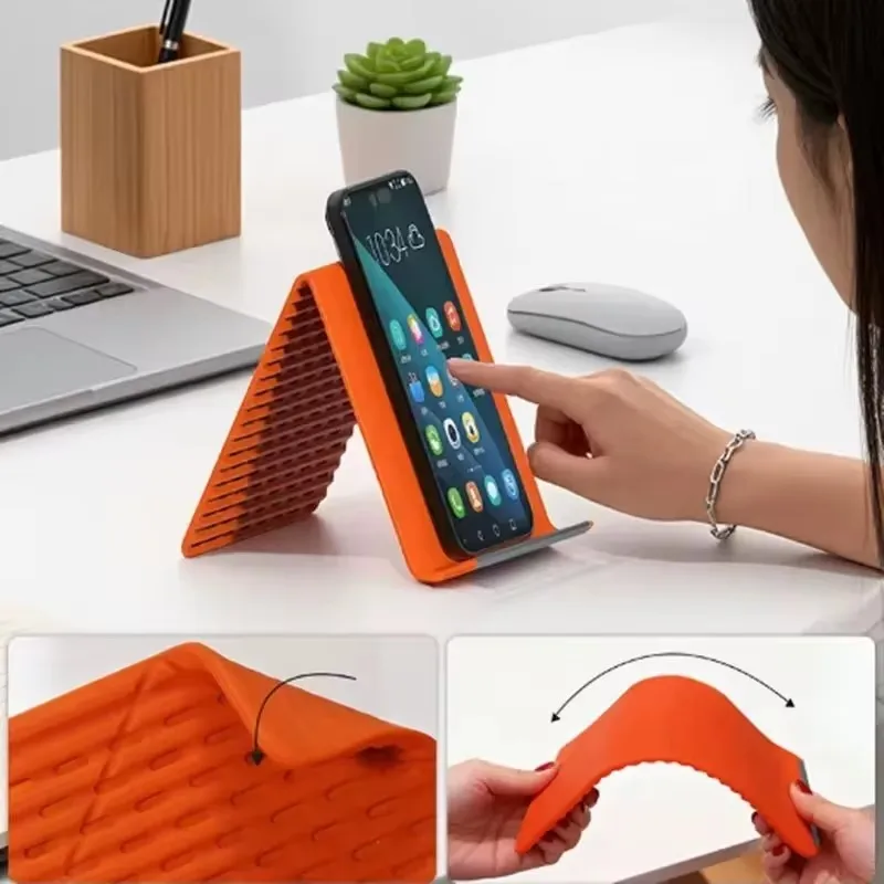 Portable Foldable Silicone Phone Holder, Universal Flexible Silicone Aluminum Phone Holder Stand, Premium Ergonomic Adjustable A