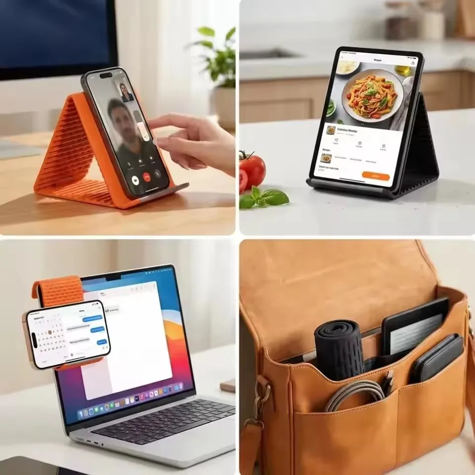 Portable Foldable Silicone Phone Holder, Universal Flexible Silicone Aluminum Phone Holder Stand, Premium Ergonomic Adjustable A