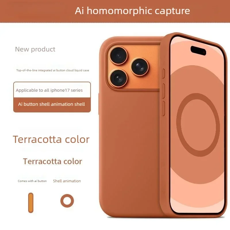 Original 1:1 Liquid Silicone Magnetic Case for IPhone17 Pro Max 17Pro 17 AI Button Animation for Magsafe Wireless Charge Cover