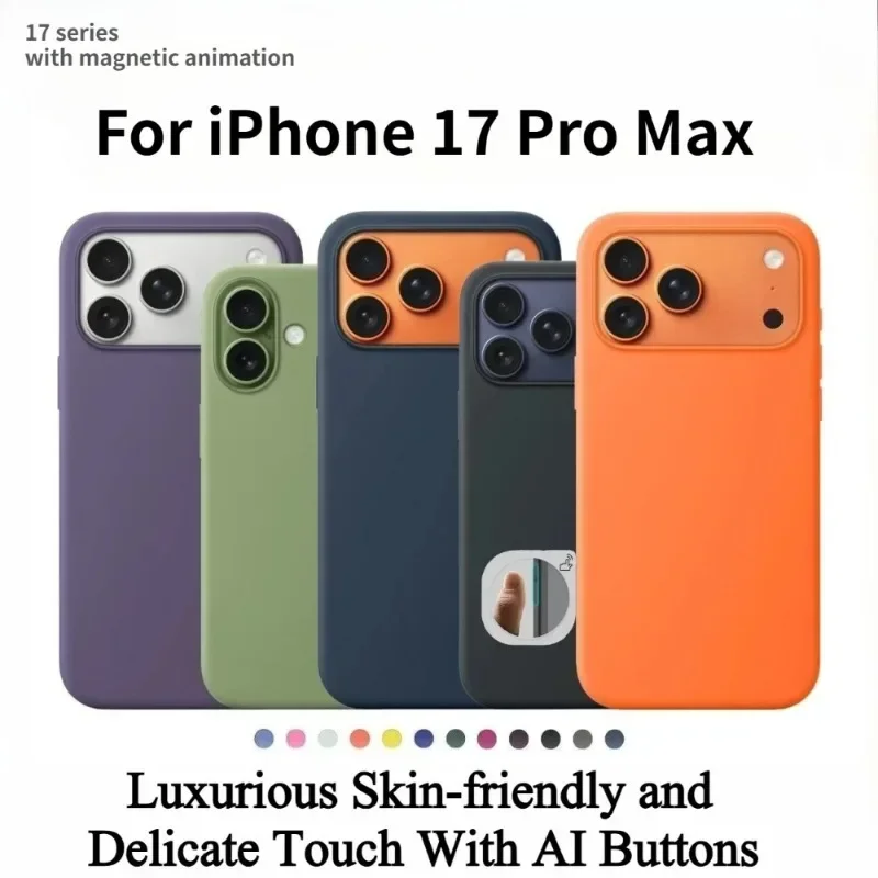 Original 1:1 Liquid Silicone Magnetic Case for IPhone17 Pro Max 17Pro 17 AI Button Animation for Magsafe Wireless Charge Cover