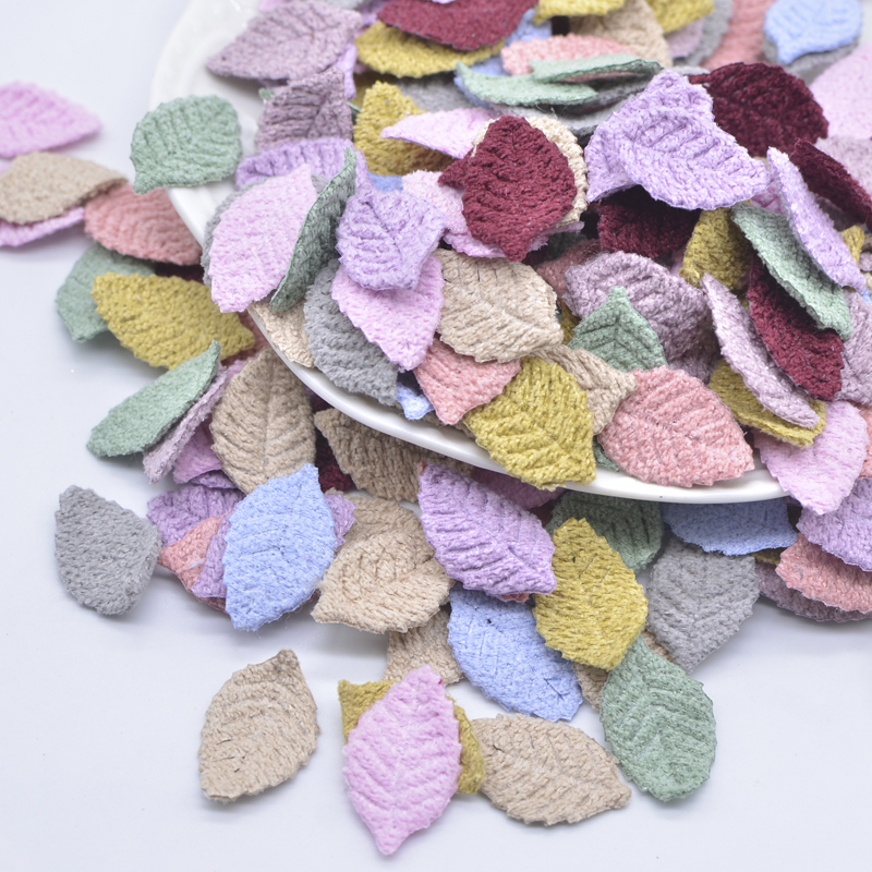 100Pcs 18*27mm Woolen Leaf Padded Flower Appliques for Children's Crafts Headwear Accessories DIY Hair Clips Earing Decoration