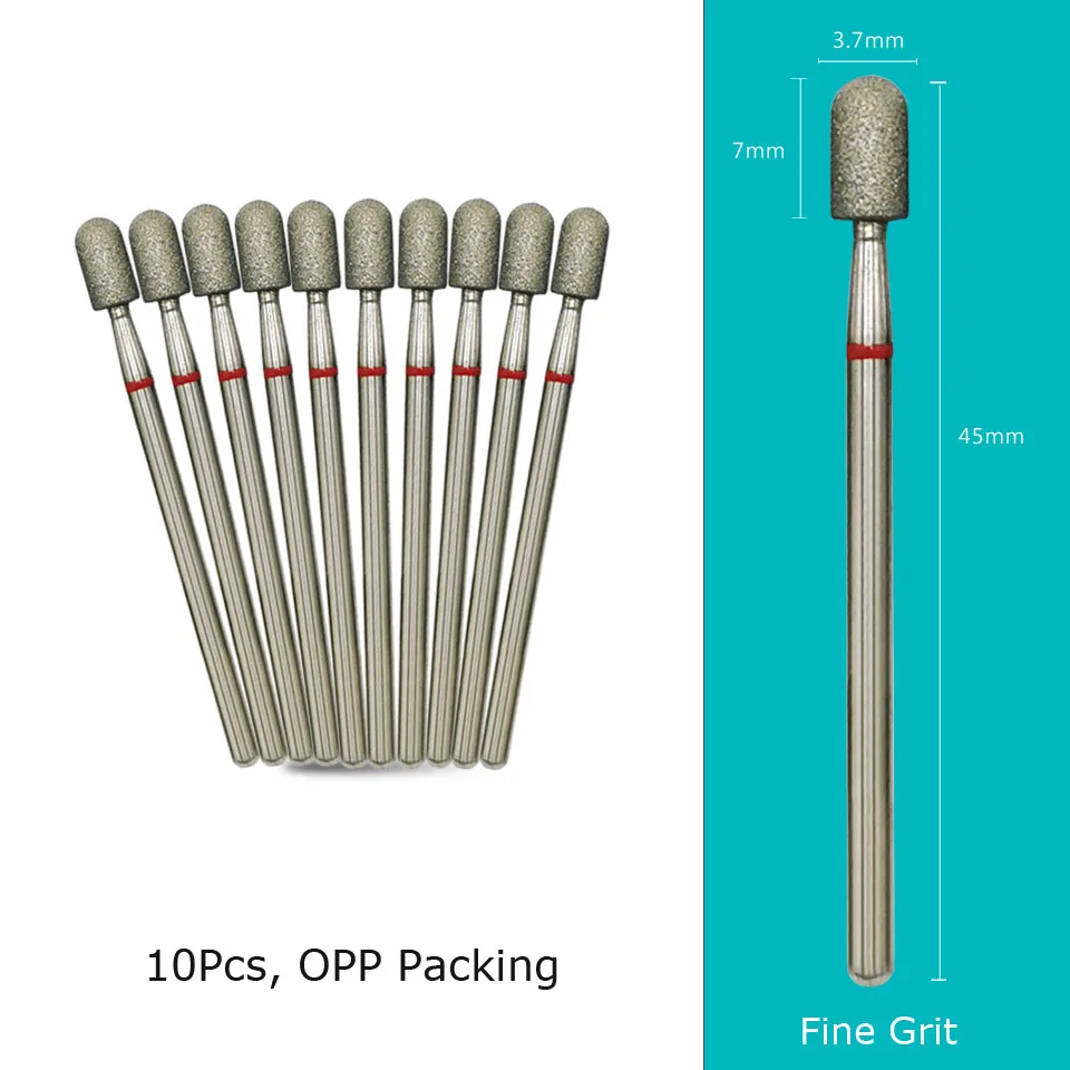 HYTOOS Fine Grit Diamond Nail Drill Bits 10pcs/Set Russian Cuticle Burr Manicure Drills Nails Accessories Tool