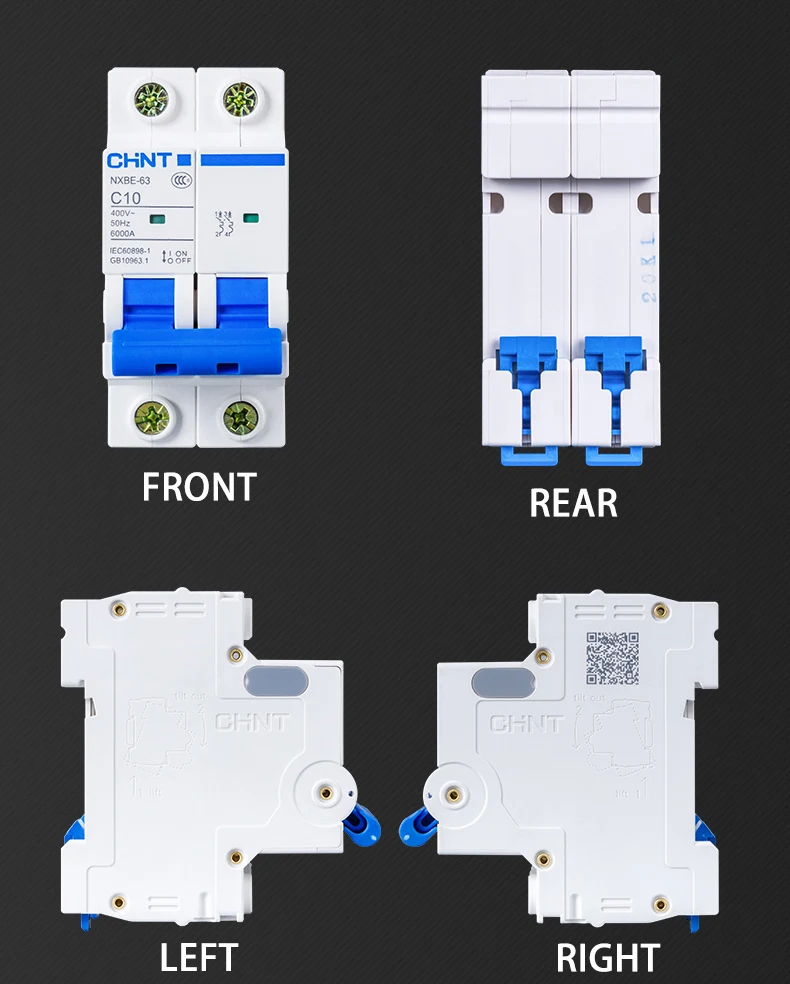 CHNT CHINT NXB-63 2P AC 230/400V Miniature Circuit Breaker C 6 10 16 20 25 32 40 63A Overload Protector DZ47 C Style Air Switch
