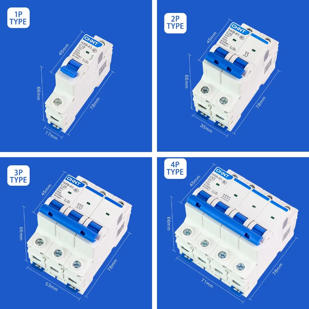 CHNT CHINT NXB-63 2P AC 230/400V Miniature Circuit Breaker C 6 10 16 20 25 32 40 63A Overload Protector DZ47 C Style Air Switch