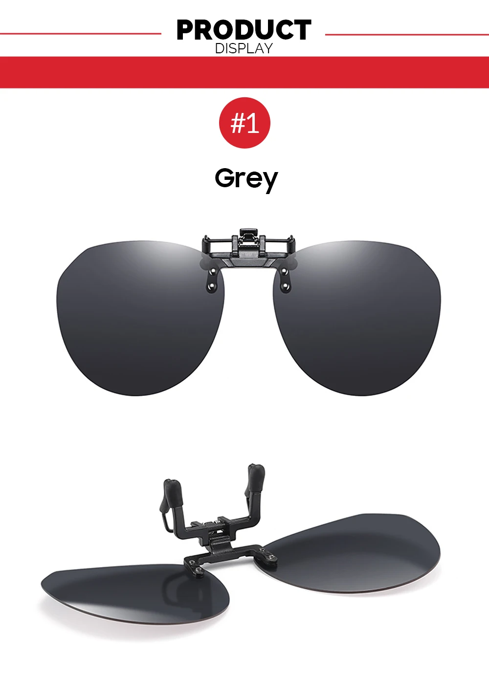VIVIBEE Big Size Flip Up Clip on Sunglasses Polarized Gradient Grey Lens Oversized Driving UV400  Fishing Accessory