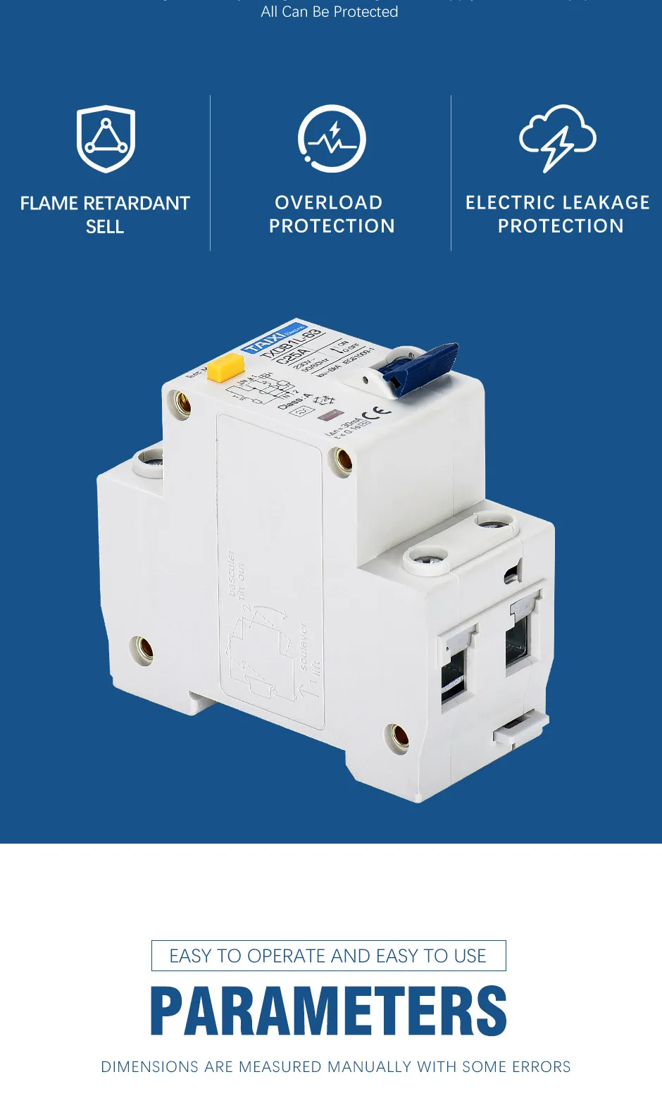 Residual Current Circuit Breaker RCBO Type A 30mA MCB 1P+N 10A 16A 20A 32A 40A 63A Earth Leakage Overload Protection TAIXI