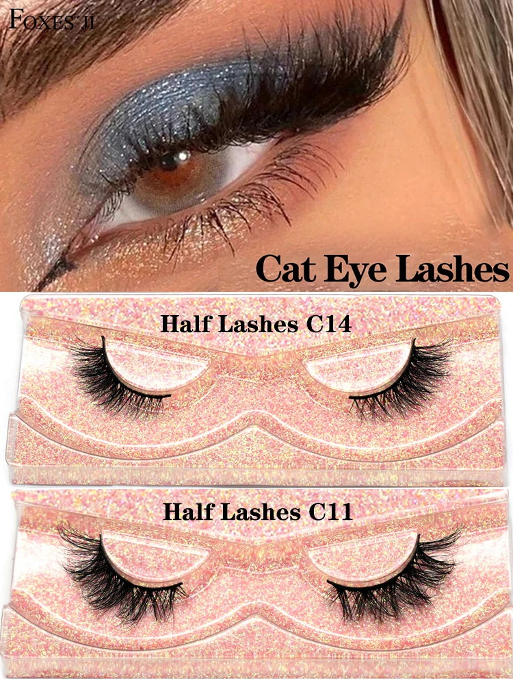 FOXESJI Mink Eye Lashes Fluffy Dramatic Wispy Cross False Eyelashes Strip Lashes Extension Natural Soft 3D Mink Eyelashes Makeup