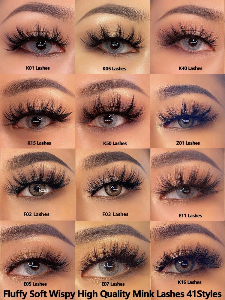 FOXESJI Mink Eye Lashes Fluffy Dramatic Wispy Cross False Eyelashes Strip Lashes Extension Natural Soft 3D Mink Eyelashes Makeup