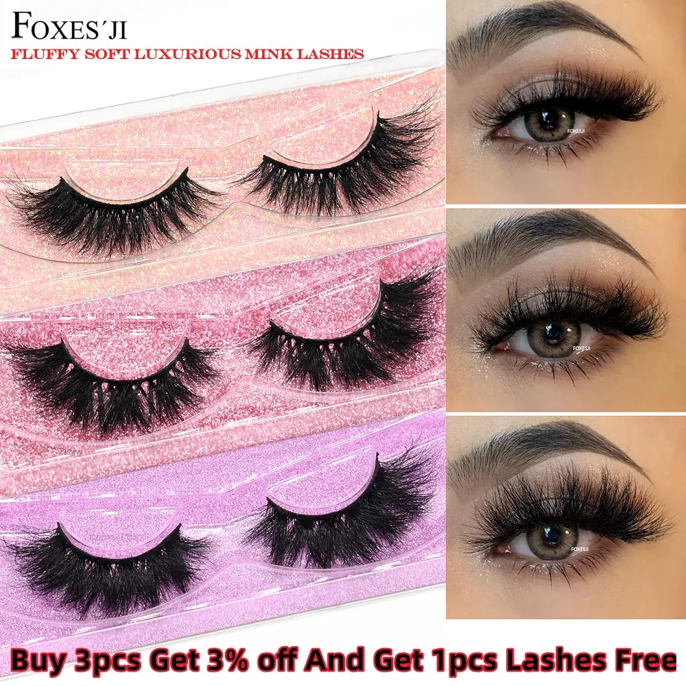 FOXESJI Mink Eye Lashes Fluffy Dramatic Wispy Cross False Eyelashes Strip Lashes Extension Natural Soft 3D Mink Eyelashes Makeup