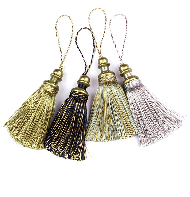 1Pc Golden Tassels Crafts Trim Hanging Rope Silk Fringe Curtain Decor Home Accessories Living Room Jewelry DIY Decorative