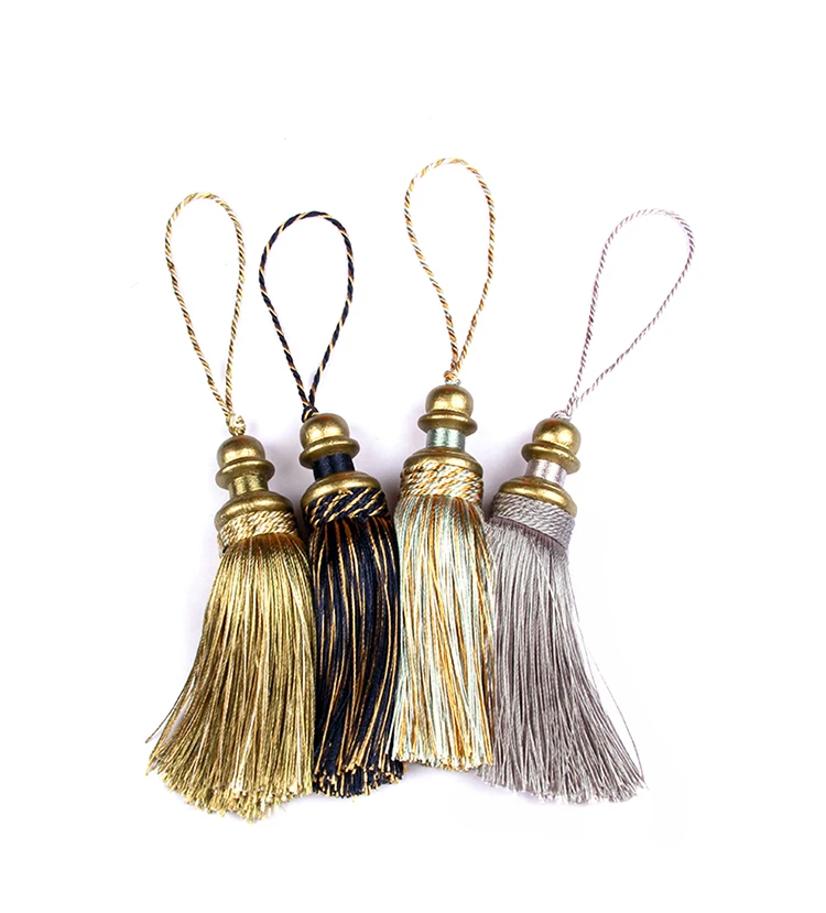 1Pc Golden Tassels Crafts Trim Hanging Rope Silk Fringe Curtain Decor Home Accessories Living Room Jewelry DIY Decorative