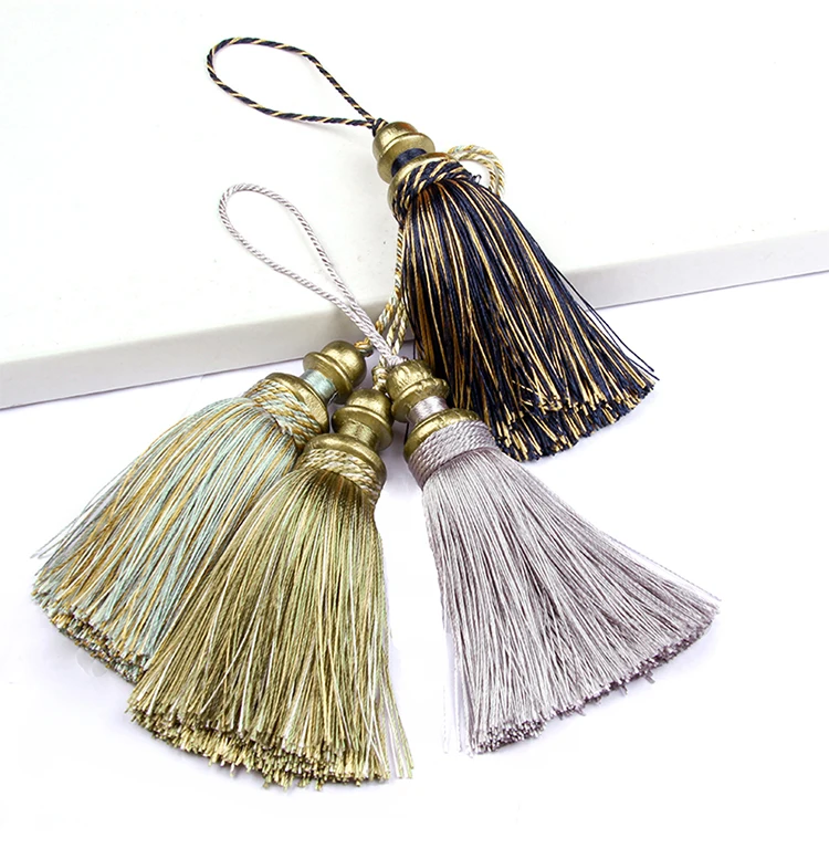 1Pc Golden Tassels Crafts Trim Hanging Rope Silk Fringe Curtain Decor Home Accessories Living Room Jewelry DIY Decorative