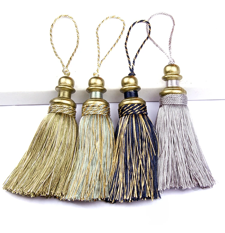 1Pc Golden Tassels Crafts Trim Hanging Rope Silk Fringe Curtain Decor Home Accessories Living Room Jewelry DIY Decorative