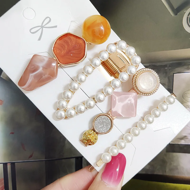 3/4pcs Set Pearl Hair Clip For Women Korean Hairpins Geometric Crystal Hair Barrettes Girl Hairgrip Hair Accessories