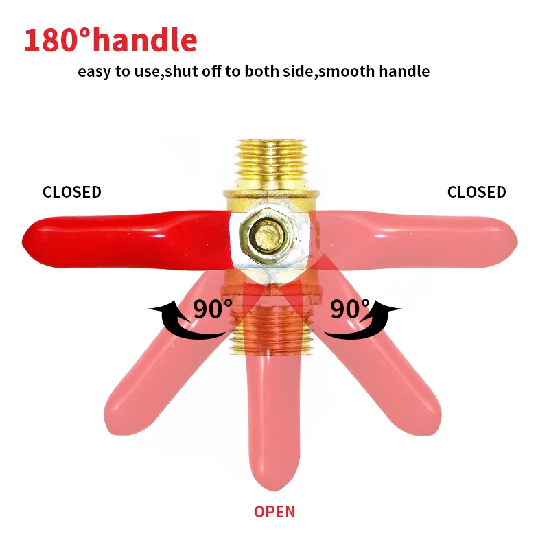 Red Handle Small Valve 6mm 8mm 10mm 12mm 14mm Hose Barb Inline Brass Water Oil Air Gas Fuel Line Ball Valve Pipe Fittings