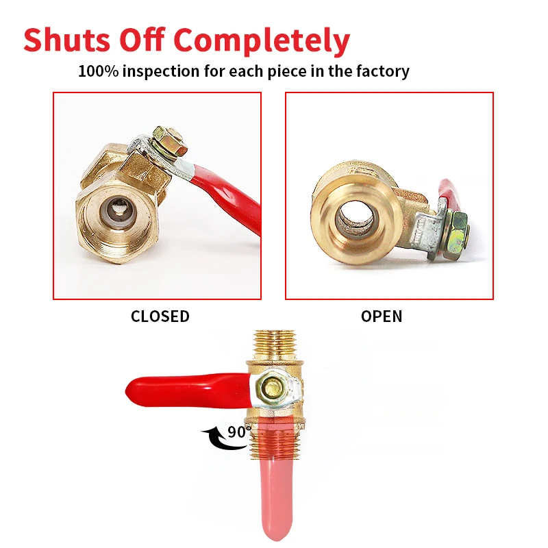 Red Handle Small Valve 6mm 8mm 10mm 12mm 14mm Hose Barb Inline Brass Water Oil Air Gas Fuel Line Ball Valve Pipe Fittings