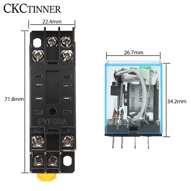 MY2NJ HH52P DPDT Miniature Coil Electromagnetic intermediate Relay  AC12V 24V DC24V AC110V 220V 8 Pin Relay with Socket Base