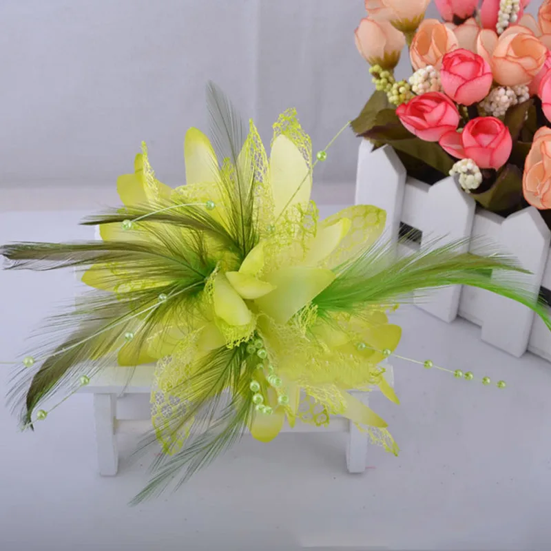 Women's Fashion Flower Feather Bead Corsage Hair Clip Bridal Hairband Brooch Pin Brida Barrettes Hair Accessories Jewelry
