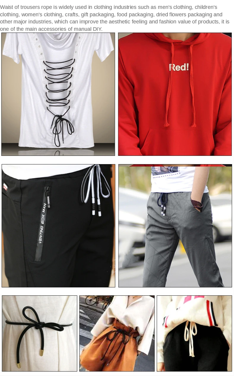 2Pcs Sweatpants Drawstring Strap Sports Pants Cord Woven Rope Belt Pants Hoodies Accessories DIY Apparel Sewing Band Supplies
