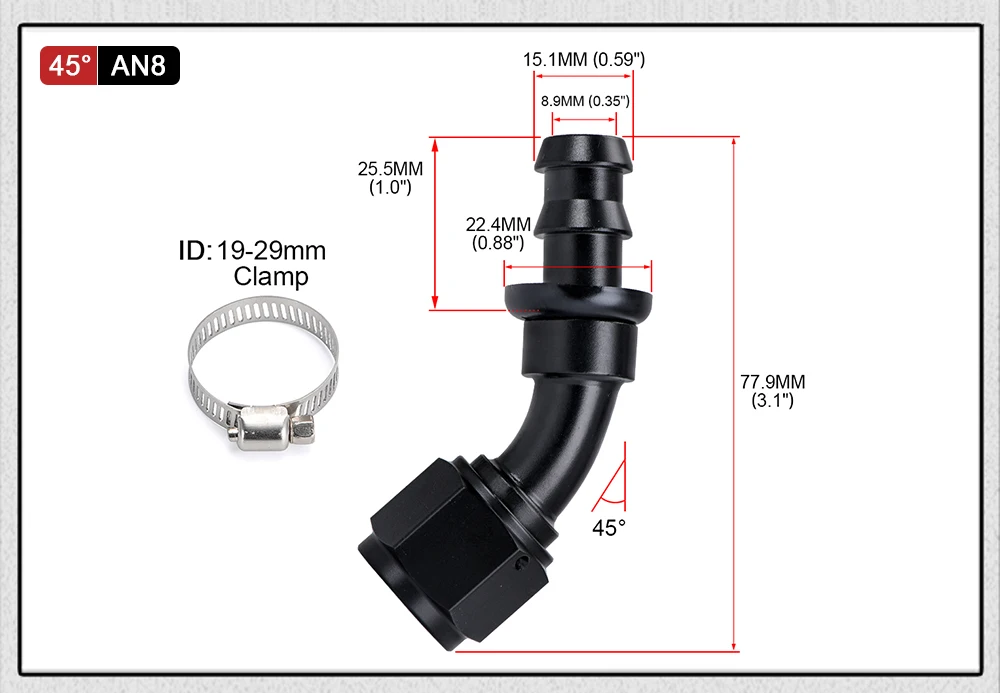 Universal AN6 AN8 AN10 Push-on Hose End Fittings Fuel Oil Cooler Hose Fitting 0 45 90 180 Degree Reusable Connection Adapter