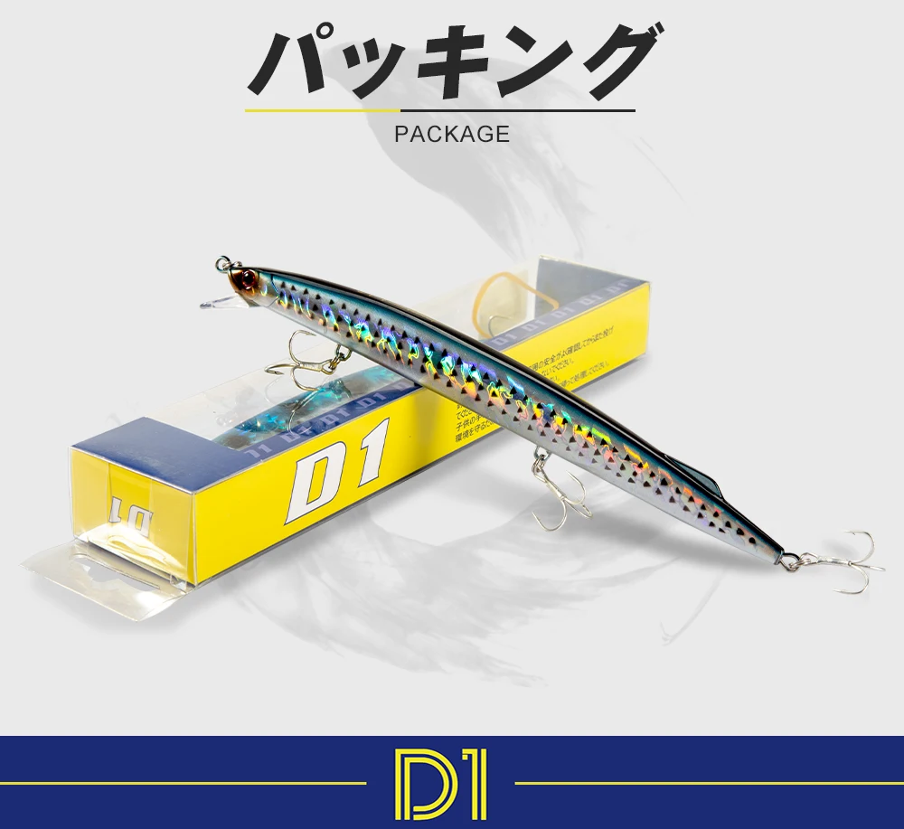 D1 Sea Fishing Minnow Lure 190mm 36g Trolling Sinking Depth 0.6-0.9m Long Jerkbait Saltwater Wobblers For Seabass Tuna Pike