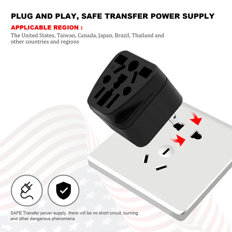 1PCS Universal German Russia AU UK Kr EU to US AC Power Socket America Plug US Travel Charger Japan Adapter Converter Type B 10A