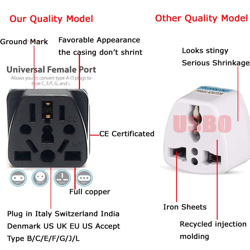 1PCS Universal German Russia AU UK Kr EU to US AC Power Socket America Plug US Travel Charger Japan Adapter Converter Type B 10A