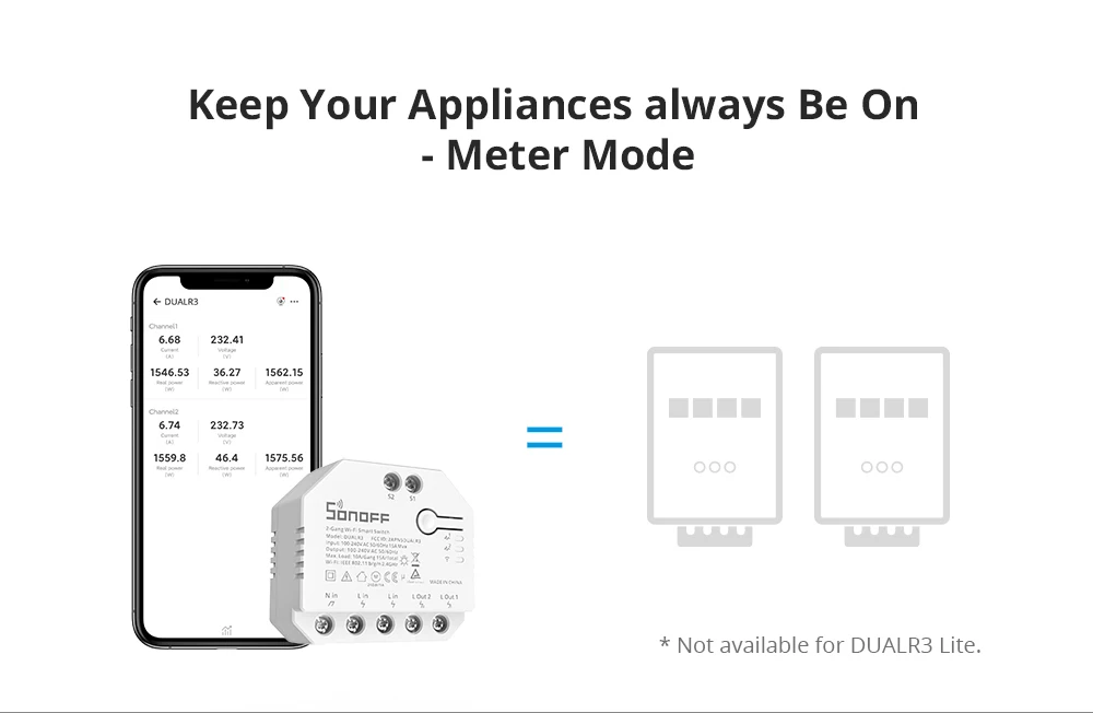 SONOFF DUALR3 / DUALR3 Lite 2 Gang Dual Relay Module DIY Wi-Fi MINI Smart Switch Power Metering Control via eWeLink Alexa Google