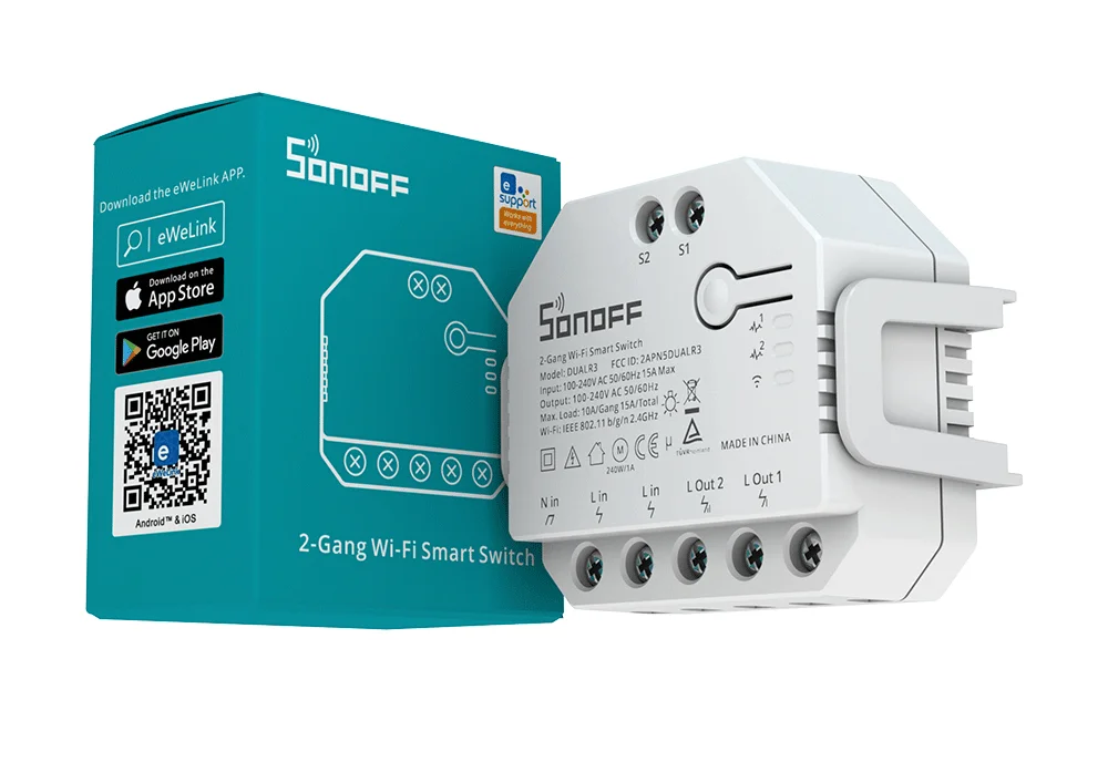 SONOFF DUALR3 / DUALR3 Lite 2 Gang Dual Relay Module DIY Wi-Fi MINI Smart Switch Power Metering Control via eWeLink Alexa Google