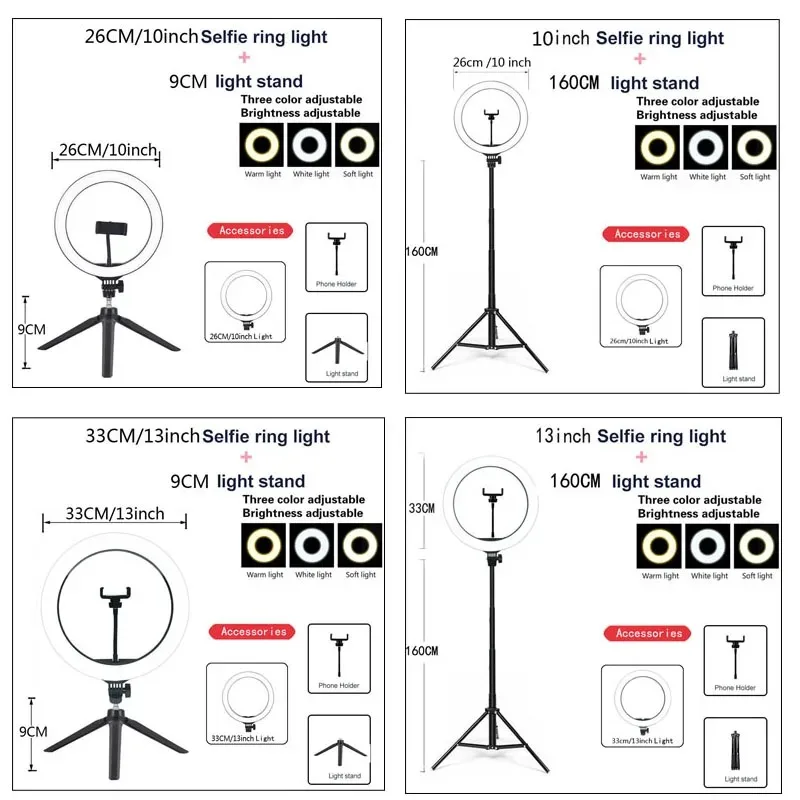 Youtube Shooting Vlog Selfie Circular Photo Ring Light Led Photographic Video Camera Lamp Studio Lighting Phone Holder