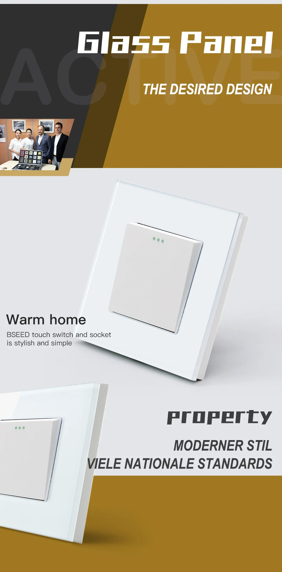 BSEED Mechanical Wall Light Switch Button 1/2/3Gang 1Way Crystal Glass Panel Power Switch On Off 250V White Black