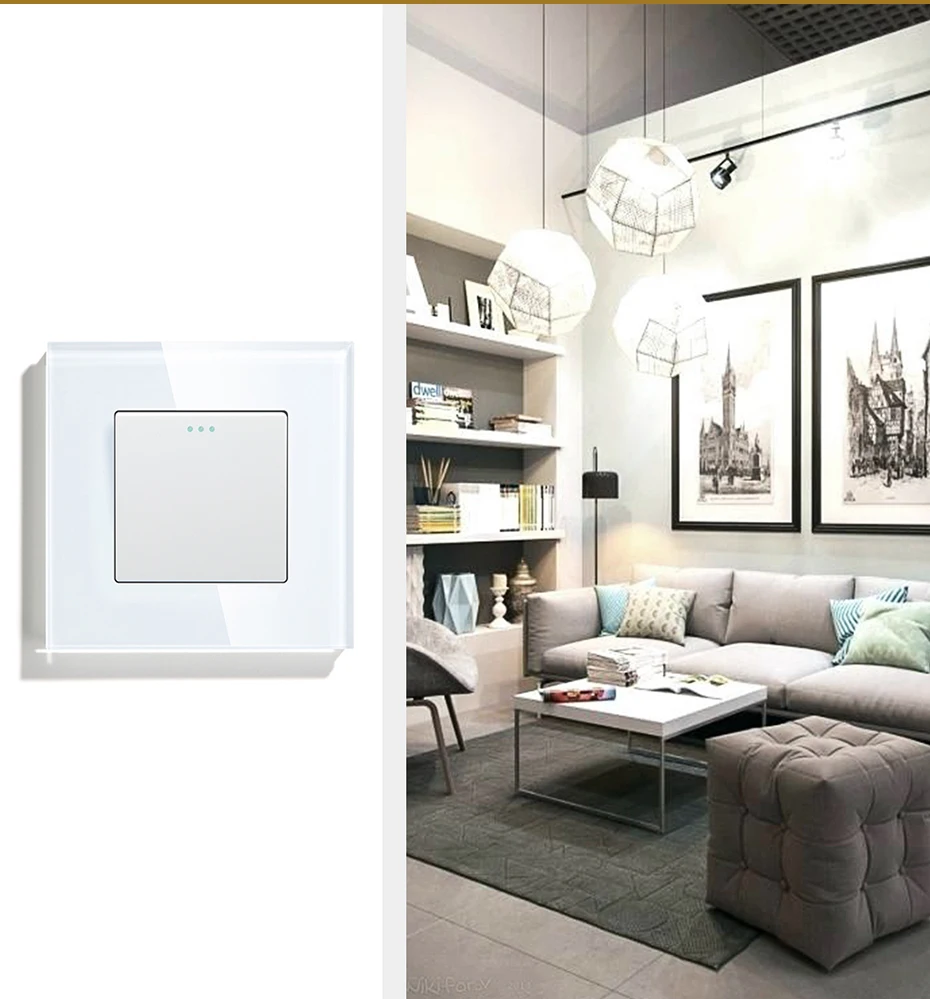 BSEED Mechanical Wall Light Switch Button 1/2/3Gang 1Way Crystal Glass Panel Power Switch On Off 250V White Black