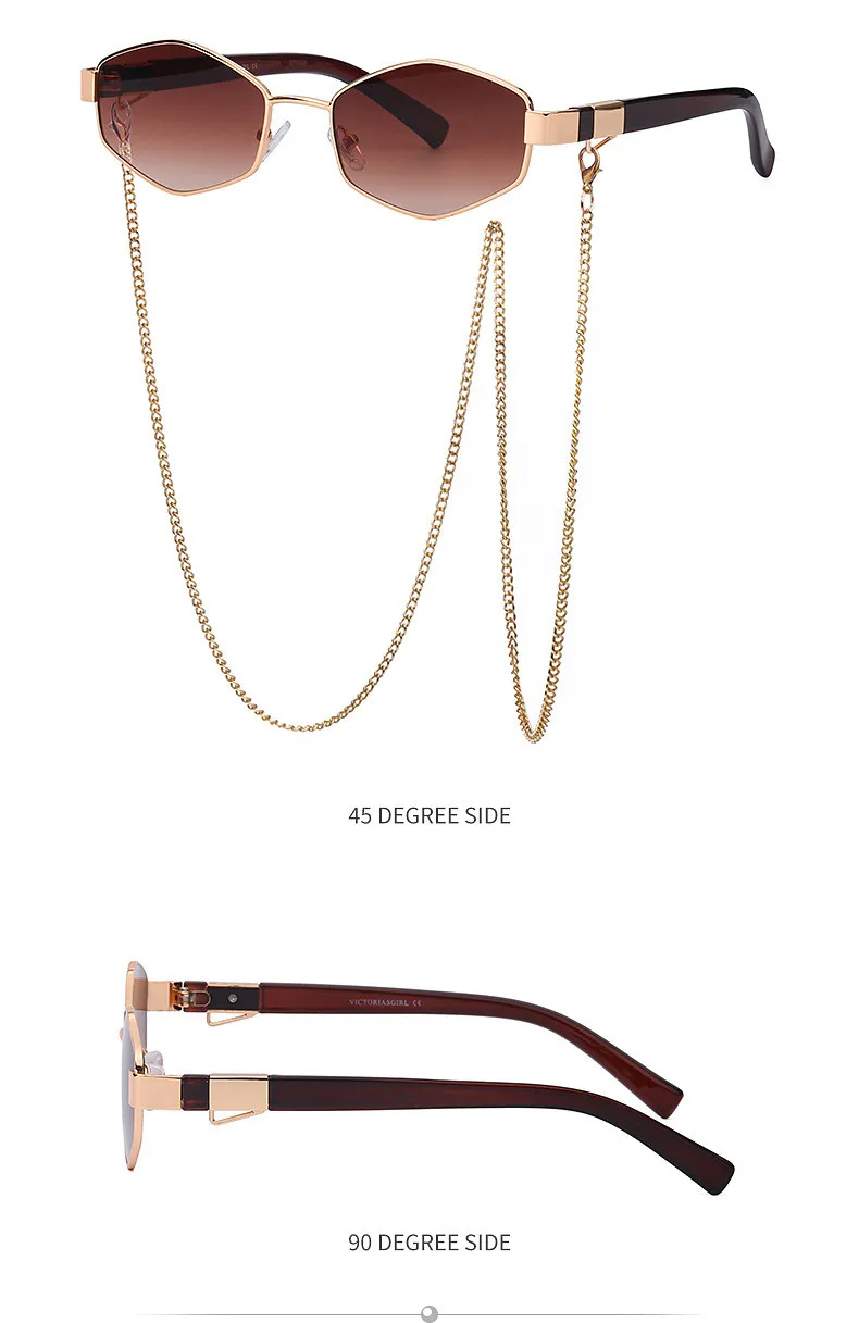 Retro Small Frame Hexagon Sunglasses Women With Chain 2026 Luxury Brand Steampunk Unique Polygon Sun Glasses For Ladies Eyewear