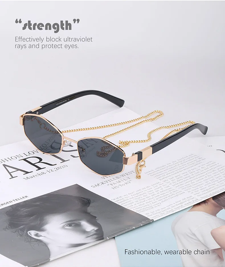 Retro Small Frame Hexagon Sunglasses Women With Chain 2026 Luxury Brand Steampunk Unique Polygon Sun Glasses For Ladies Eyewear