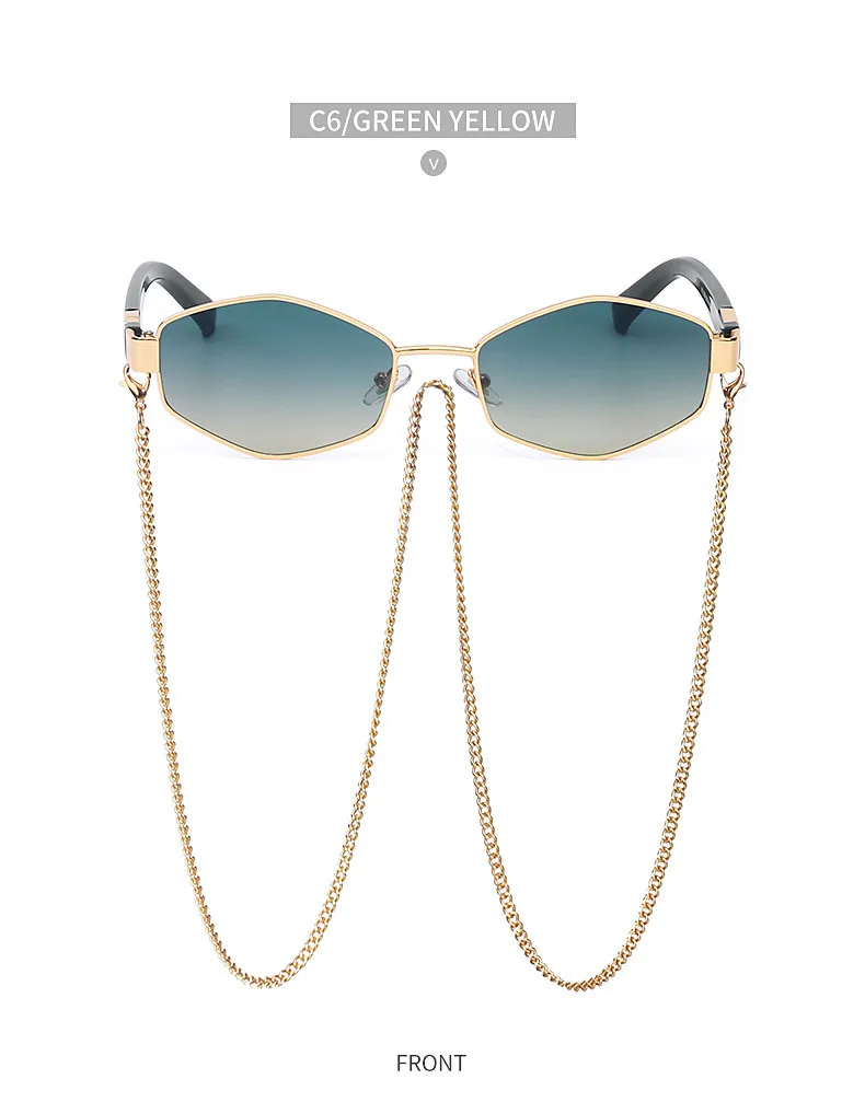 Retro Small Frame Hexagon Sunglasses Women With Chain 2026 Luxury Brand Steampunk Unique Polygon Sun Glasses For Ladies Eyewear