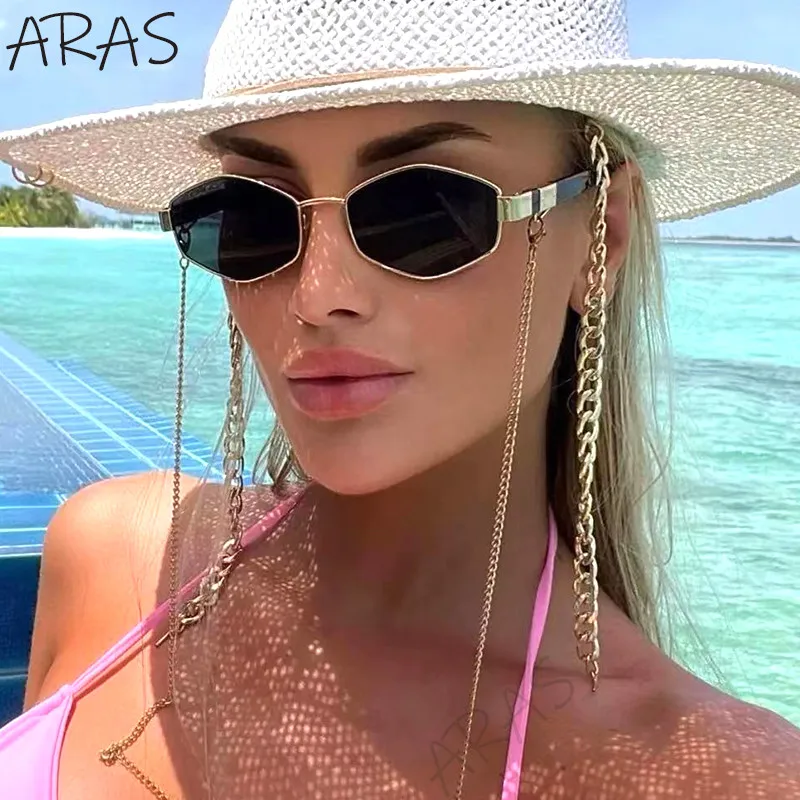 Retro Small Frame Hexagon Sunglasses Women With Chain 2026 Luxury Brand Steampunk Unique Polygon Sun Glasses For Ladies Eyewear