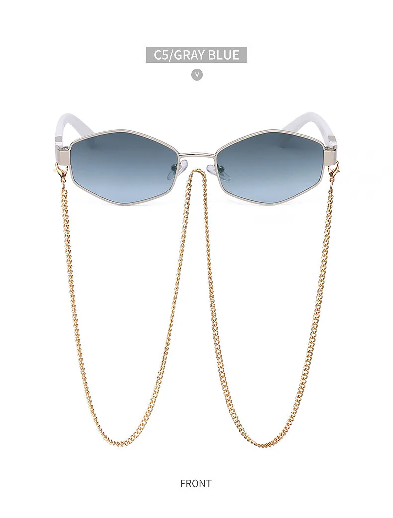 Retro Small Frame Hexagon Sunglasses Women With Chain 2026 Luxury Brand Steampunk Unique Polygon Sun Glasses For Ladies Eyewear