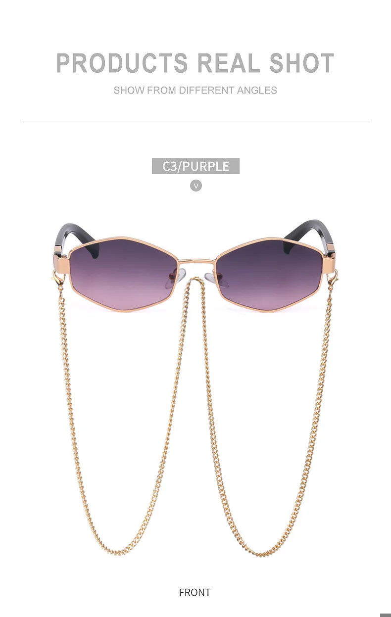 Retro Small Frame Hexagon Sunglasses Women With Chain 2026 Luxury Brand Steampunk Unique Polygon Sun Glasses For Ladies Eyewear