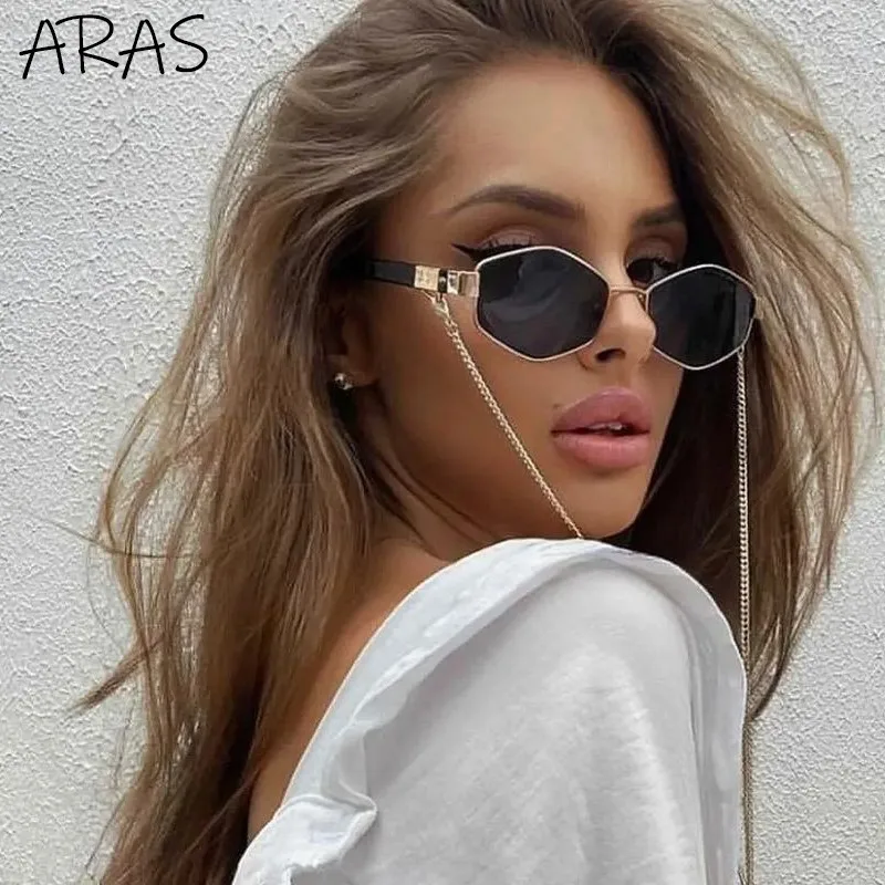 Retro Small Frame Hexagon Sunglasses Women With Chain 2026 Luxury Brand Steampunk Unique Polygon Sun Glasses For Ladies Eyewear