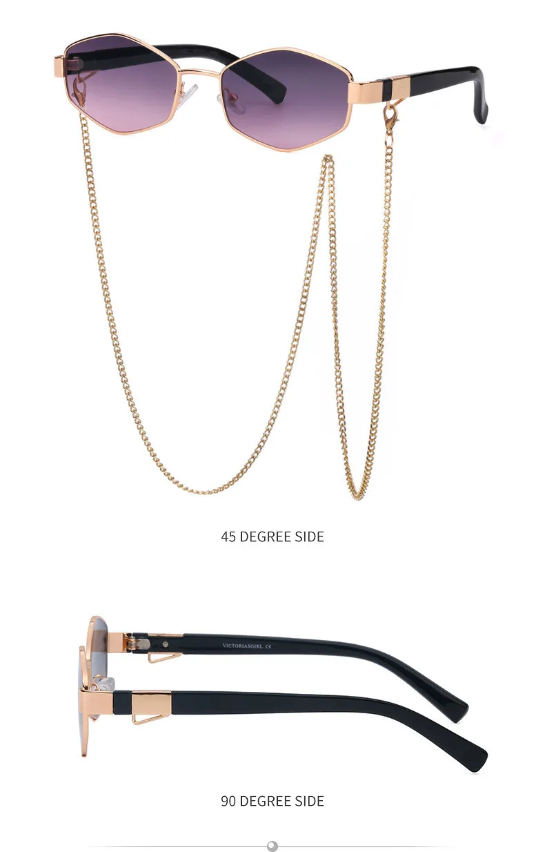 Retro Small Frame Hexagon Sunglasses Women With Chain 2026 Luxury Brand Steampunk Unique Polygon Sun Glasses For Ladies Eyewear