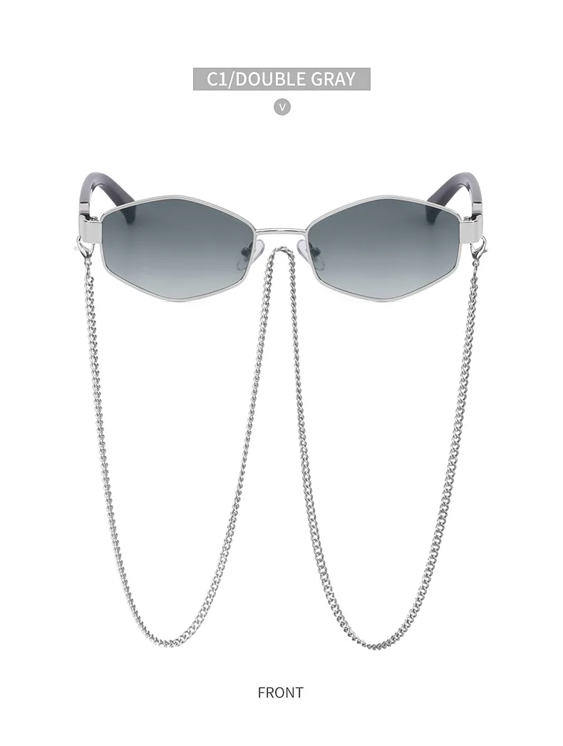 Retro Small Frame Hexagon Sunglasses Women With Chain 2026 Luxury Brand Steampunk Unique Polygon Sun Glasses For Ladies Eyewear