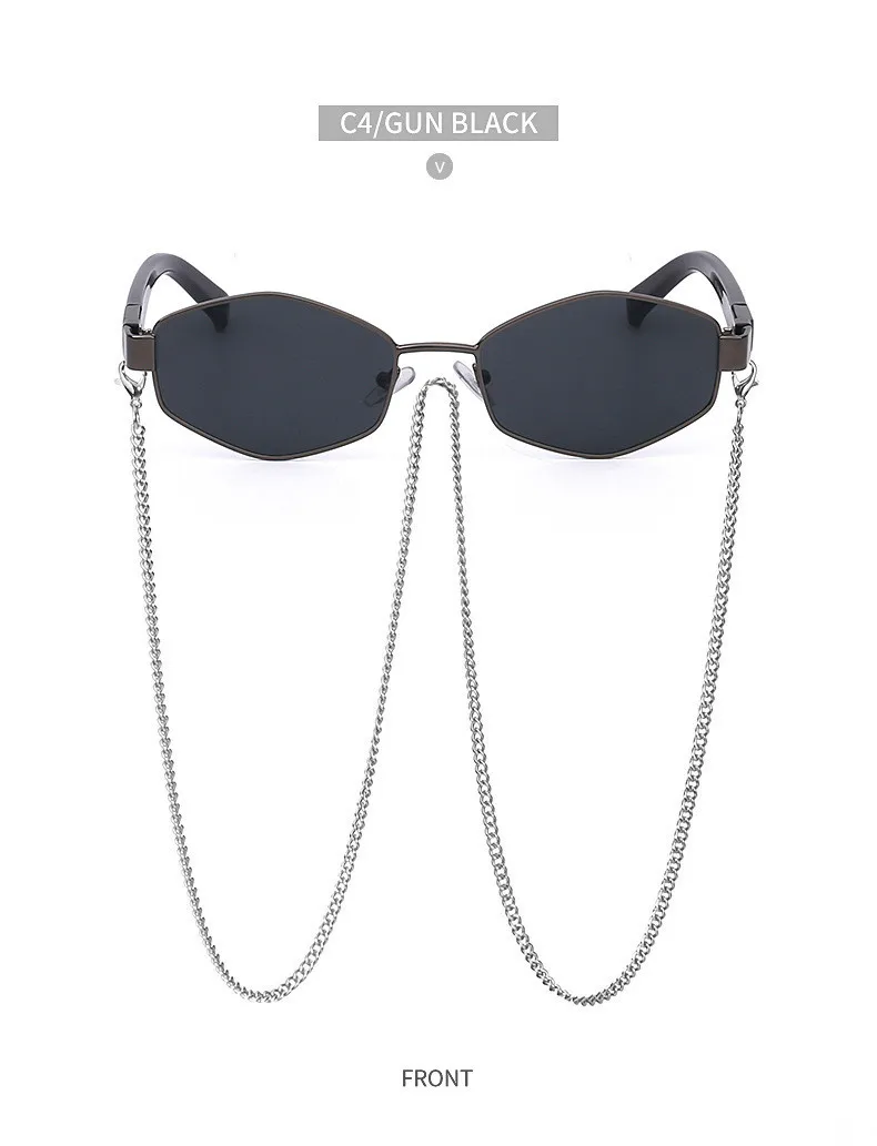 Retro Small Frame Hexagon Sunglasses Women With Chain 2026 Luxury Brand Steampunk Unique Polygon Sun Glasses For Ladies Eyewear