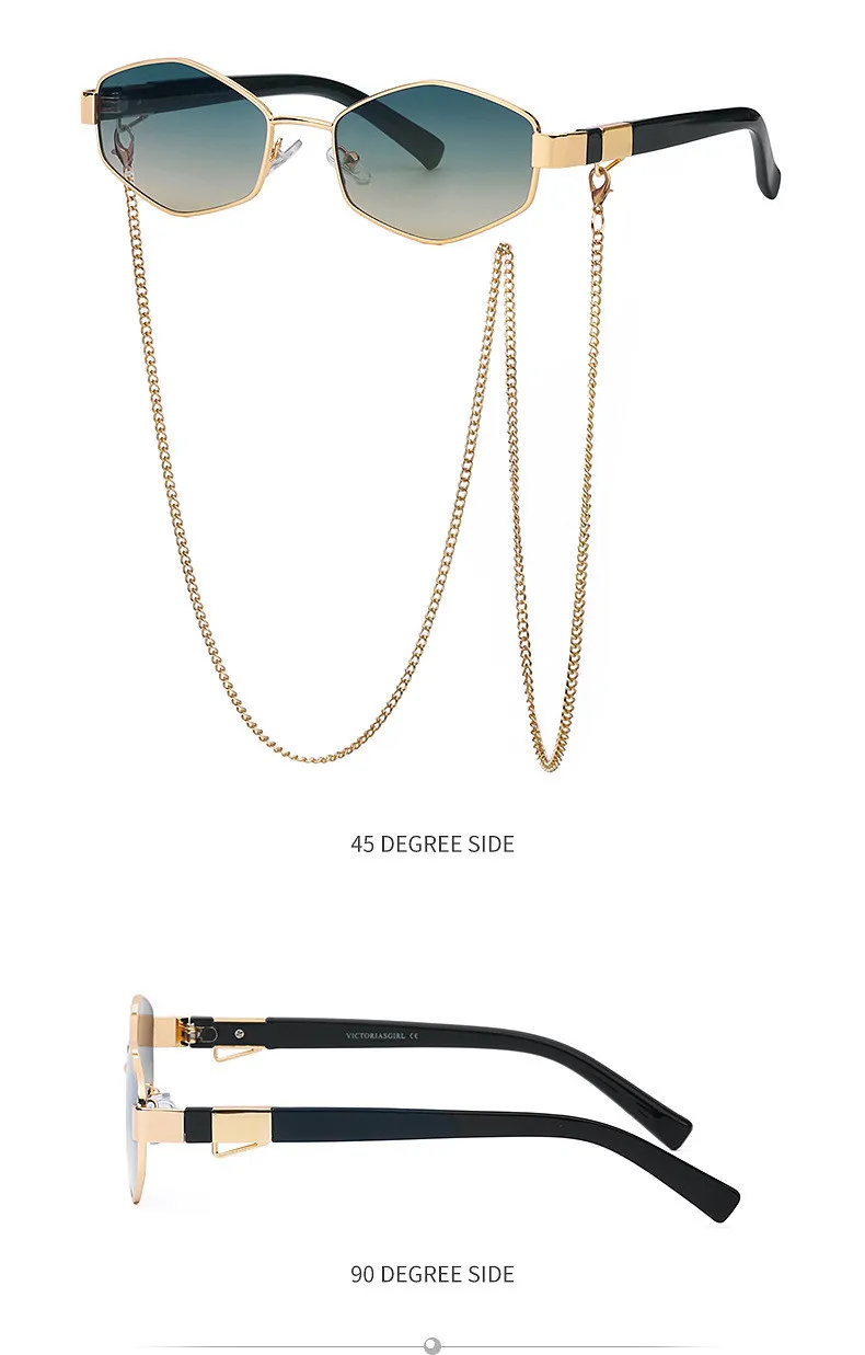 Retro Small Frame Hexagon Sunglasses Women With Chain 2026 Luxury Brand Steampunk Unique Polygon Sun Glasses For Ladies Eyewear