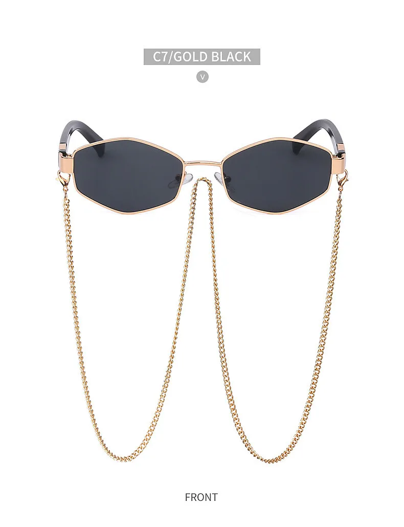 Retro Small Frame Hexagon Sunglasses Women With Chain 2026 Luxury Brand Steampunk Unique Polygon Sun Glasses For Ladies Eyewear