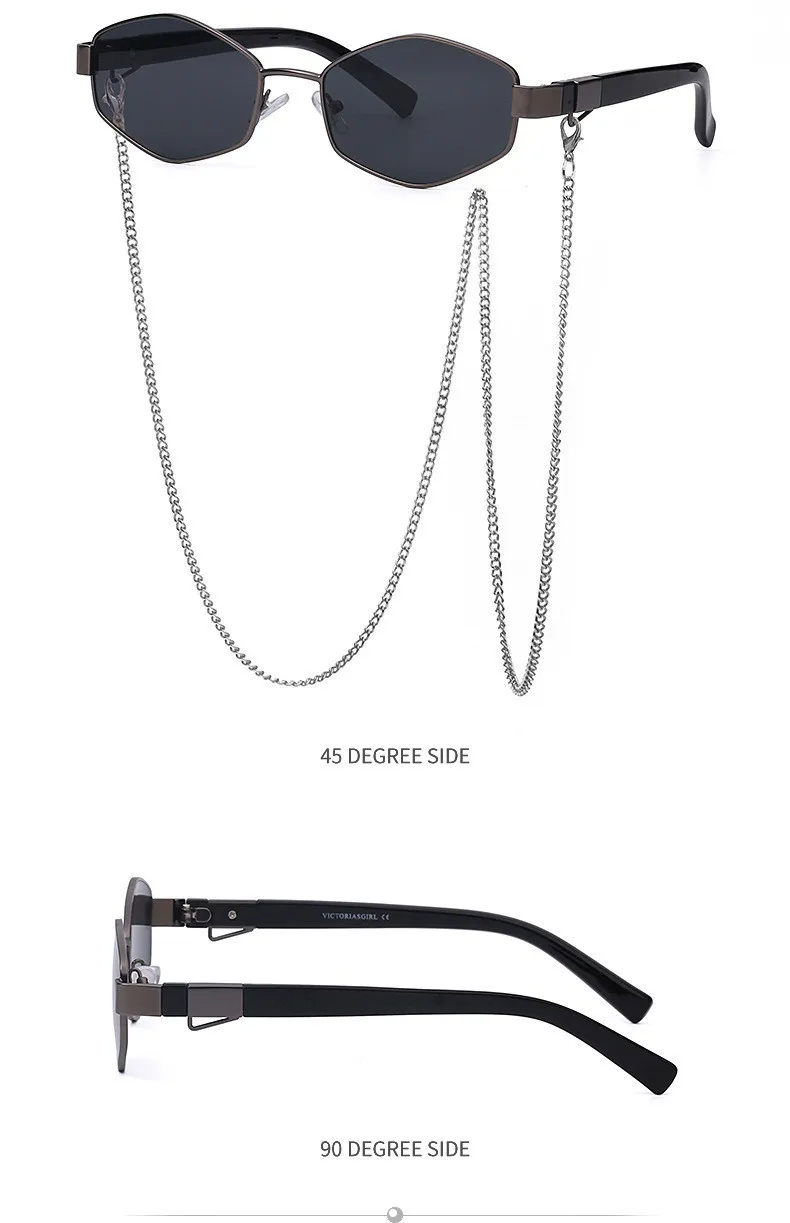 Retro Small Frame Hexagon Sunglasses Women With Chain 2026 Luxury Brand Steampunk Unique Polygon Sun Glasses For Ladies Eyewear