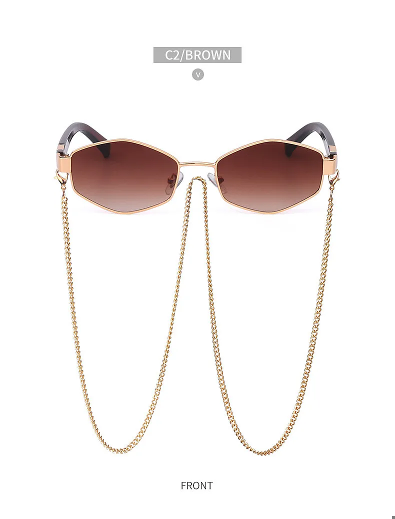 Retro Small Frame Hexagon Sunglasses Women With Chain 2026 Luxury Brand Steampunk Unique Polygon Sun Glasses For Ladies Eyewear