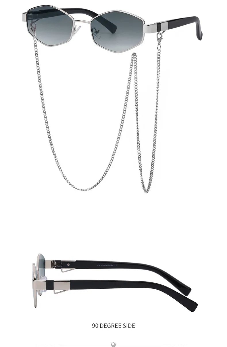 Retro Small Frame Hexagon Sunglasses Women With Chain 2026 Luxury Brand Steampunk Unique Polygon Sun Glasses For Ladies Eyewear